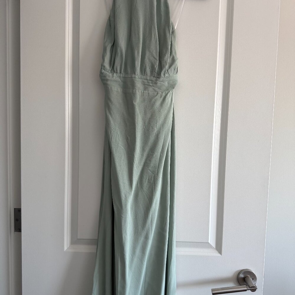 Reformation Lizbeth Halter Neck Dress in Celadon, Size 6